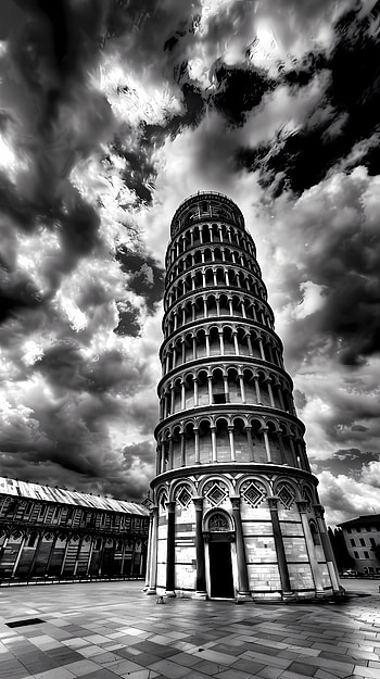 Leaning Tower of Pisa Monochrome, Italy HD phone wallpaper