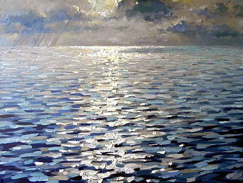Driga Sergei. morning reflections, sea, painting, driga sergei, art, sunrise HD wallpaper