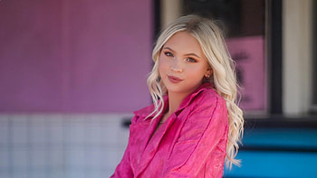 White Hair Jordyn Jones Girl Model Is Wearing Pink Dress Standing In Blur Background Girls HD wallpaper