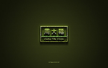 Chow Tai Fook logo, green creative logo, floral art logo, Chow Tai Fook emblem, green carbon fiber texture, Chow Tai Fook, creative art HD wallpaper