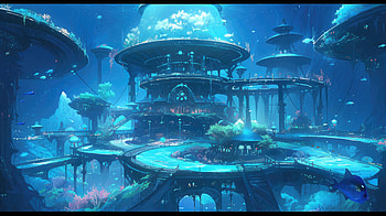 Anime Underwater Cityscape | Original AI Art, city, underwater, AI Art, Anime, Original, anime city HD wallpaper