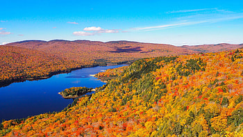 Mont-Tremblant National Park, Quebec, fall, river, landscape, trees, colors, sky, canada HD wallpaper