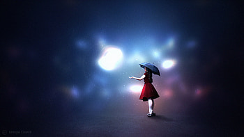 Art, Shine, Light, Miscellanea, Miscellaneous, Girl, Illusion, Umbrella HD wallpaper