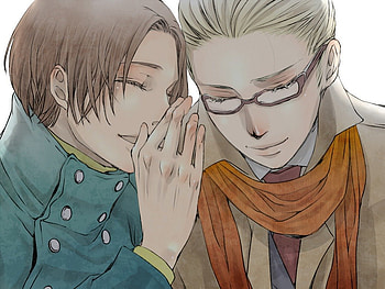 Whispers, aph, Italy aph, Hetalia Axis Powers, whispering, Hetalia, two boys, Germany aph, North Italy aph, anime, boy, glasses, scarf, manga, guy, male HD wallpaper