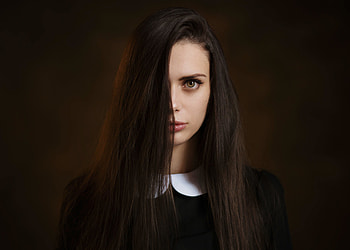 Long hair, woman model, hair on face, beautiful HD wallpaper