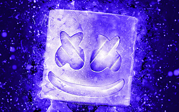 Marshmello, dark blue neon lights, american DJ, superstars, dark blue abstract background, DJ Marshmello, DJs, Abstract Marshmello, music stars, Christopher Comstock, Marshmello HD wallpaper