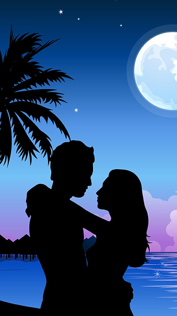 Couple Cartoon, Couple Love, Moon, Night HD phone wallpaper