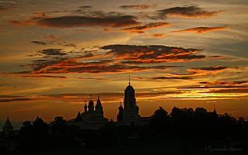 Sunset over the monastery, monastery, sky, russia, sunset HD wallpaper