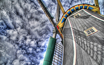 mighty windmill from below r, shadows, windmill, clouds, sky, r, blades HD wallpaper