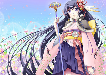 Flower Princess, pink, orginal, kimono, sky, flowers, girl, long hair HD wallpaper
