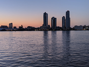 Cities, Water, City, Building, Skyscrapers, Evening HD wallpaper