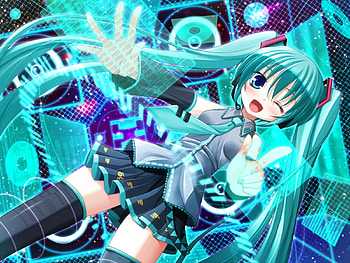 Hatsune Miku, blue, colorful, black, awesome, cute, vocaloid, bass, beauty, nice, miku, piano, hatsune, thighhighs, aqua eyes, skirt, program, twintail, girl, aqua, beautiful, diva, tie, purple, voclaoids, pink, anime, pretty, aqua hair, cool, idol, virtual HD wallpaper