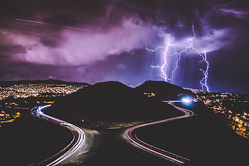 Cities, Night, Lightning, City, Road HD wallpaper
