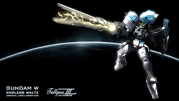 Mega Cannon !!, blue, zech, white, gundam wing endless waltz, anime, mecha, movie, charging, tallgeese, green eyes, cannon HD wallpaper