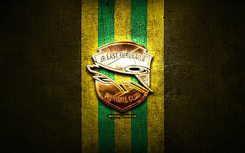 Chiba FC, golden logo, J2 League, yellow metal background, football, japanese football club, Chiba FC logo, FC Chiba HD wallpaper