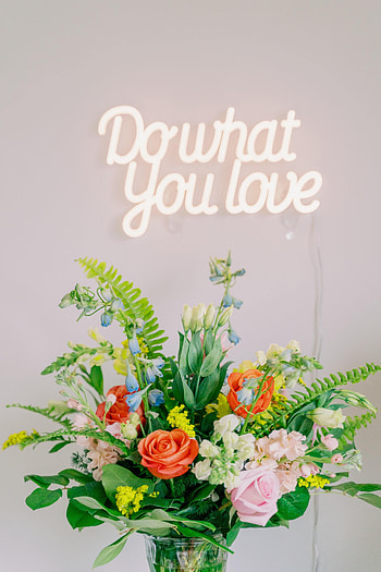 Flowers, Love, Words, Bouquet, Neon, Inscription HD phone wallpaper