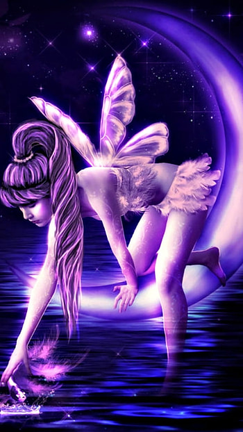 Purple Fairy, moon, purple, wings, fantasy, fairy HD phone wallpaper