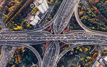 Los Angeles, over-bridge, highway, aerial view HD wallpaper