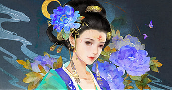 Beauty, blue, frumusete, art, asian, gorgeous, peony, lightwing academy, superb, fantasy, flower, luminos HD wallpaper