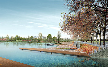 Nature, Trees, Lake, Playground, Platform, Graphics, Spoon, Embankment, Quay HD wallpaper