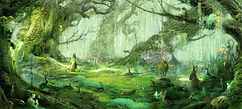 Snow White, john jd dickenson, animal, art, fantasy, green, world, luminos, forest HD wallpaper