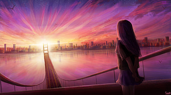 Girl Bridge Cityscape Digital Art , cityscape, artist, artwork, digital-art, deviantart HD wallpaper