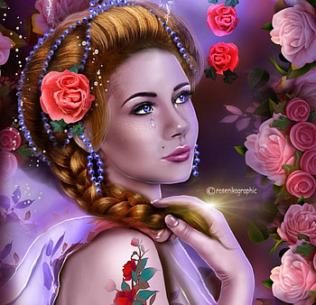 Chagrin_d_un_soir, pink, lady, flowers, abstract HD wallpaper