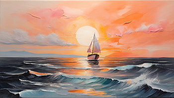 Boat Drawing, boat, sunset, sea, ocean, drawing HD wallpaper