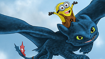 Toothless And Minion, night-fury, minions, artist, artwork, digital-art, behance HD wallpaper
