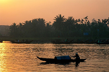 Nature, Palms, Asia, Lake, Shore, Bank, Boat, Human, Person HD wallpaper