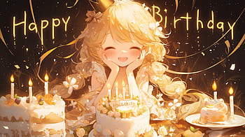 Joyful Anime Girl Celebrating with Birtay Cake -, anime girl, Happy Birtay, birtay cake, birtay, celebration HD wallpaper