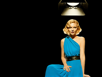 Kirsten Dunst, blue, model, kirsten, dunst, dress, female HD wallpaper