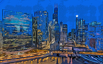 Chicago, Willis Tower, , vector art, Chicago drawing, creative art, Chicago art, vector drawing, Chicago cityscape, abstract city, Chicago skyline, USA, Trump International Hotel and Tower HD wallpaper