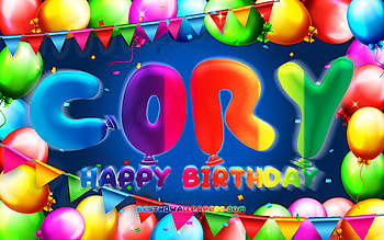 Happy Birtay Cory, , colorful balloon frame, Cory name, blue background, Cory Happy Birtay, Cory Birtay, popular american male names, Birtay concept, Cory HD wallpaper