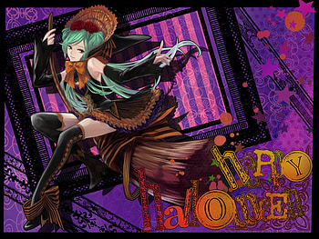 happy hallowen, purple, colors, green hair, long hair, dress HD wallpaper