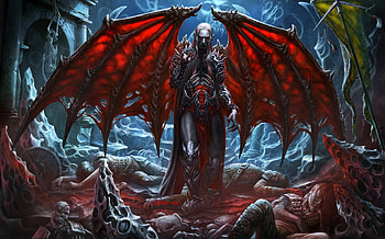 Vampire, Death, Dark, Red Eyes, White Hair, Wings HD wallpaper