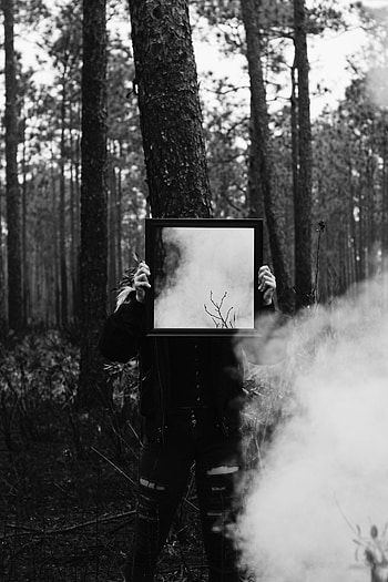 Smoke, Miscellanea, Miscellaneous, Forest, Bw, Chb, Human, Person, Mirror HD phone wallpaper