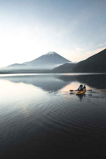 Nature, Sea, Ripples, Ripple, Boat, Volcano, Canoe HD phone wallpaper