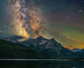 Milky way over mountains, lake, night, nature HD wallpaper