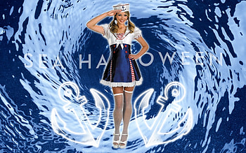 Halloween Navy Girl, blue, halloween, blonde, girl HD wallpaper