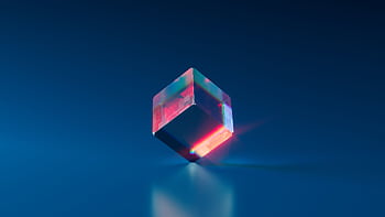 A vibrant and futuristic 3D cube with glowing edges on a dark blue background. HD wallpaper