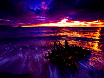 Sunset, colors, peaceful, beautiful, waves, reflection, clouds, nature, sky, calm HD wallpaper