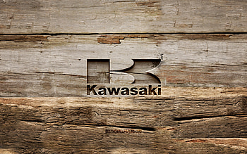 Kawasaki wooden logo, , wooden backgrounds, brands, Kawasaki logo, creative, wood carving, Kawasaki HD wallpaper
