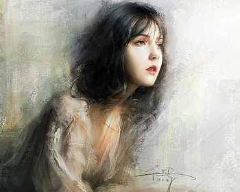 Girl, art, portrait, frumusete, fantasy, tang maohua HD wallpaper