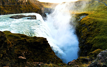 Gullfoss Falls, in Iceland, river, rocks, cascade, valley, landscape HD wallpaper