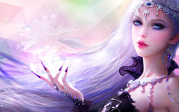 Fantasy girl, blue, pink, frumusete, fantasy, face, girl, luminos, hand, jewel HD wallpaper