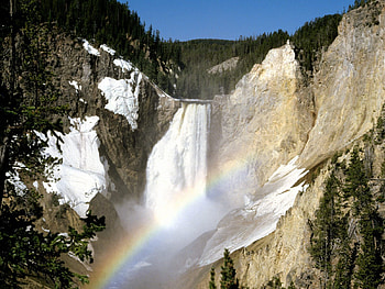 Nature, Stones, Rainbow, Waterfall, Vegetation, Yellowstone National Park, Wyoming HD wallpaper