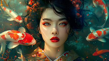 Geisha Koi, geisha, koi, AI Art HD wallpaper