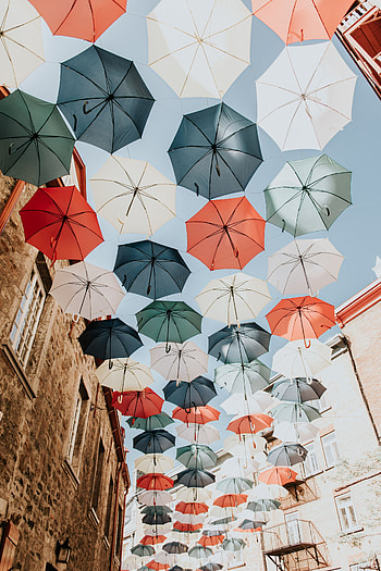 City, Miscellanea, Miscellaneous, Multicolored, Motley, Decoration, Street, Umbrellas HD phone wallpaper