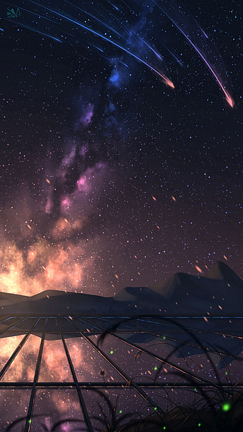 Art, Night, Shining, Reflection, Starry Sky, Starfall HD phone wallpaper